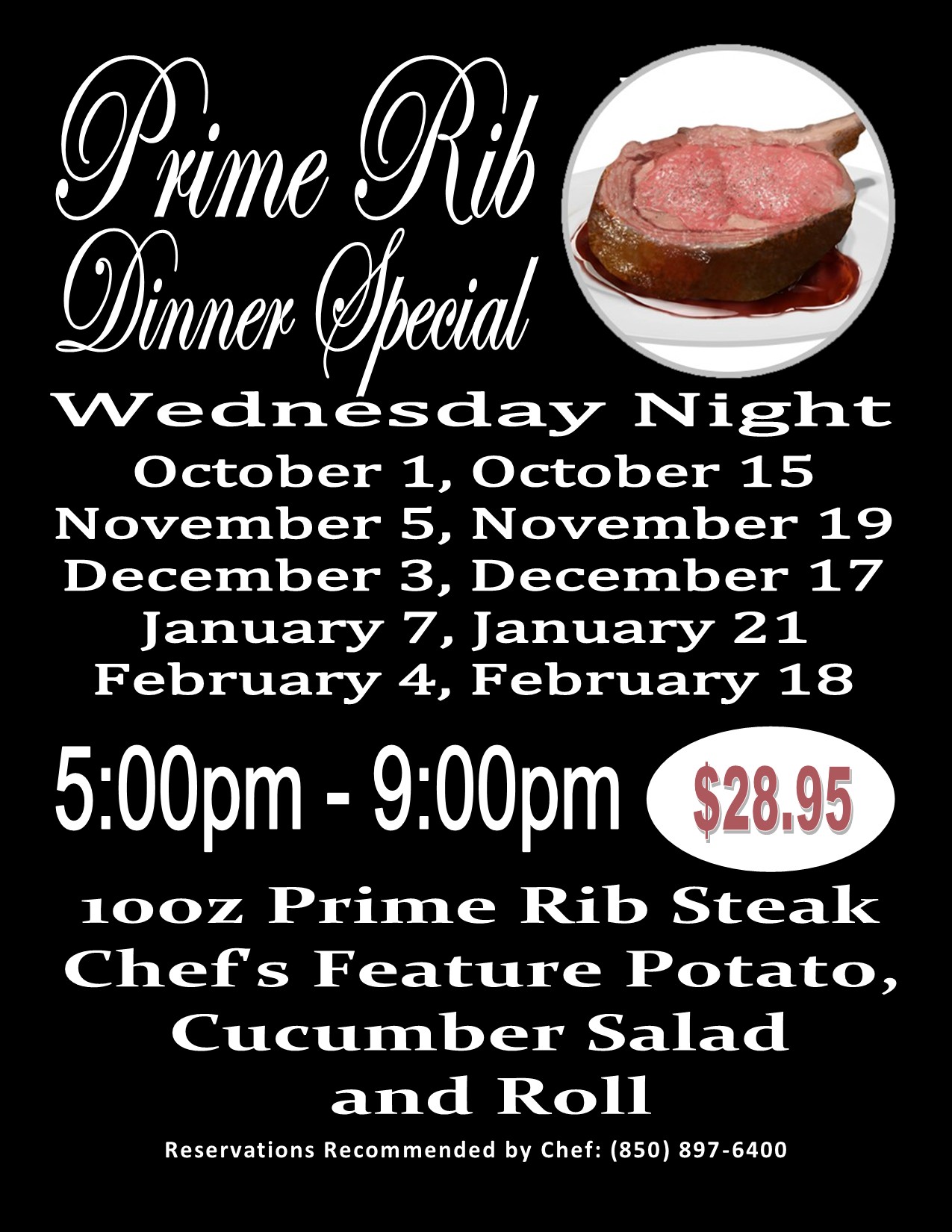 Prime Rib Nights at LJ Schooners – Bluewater Bay Marina Complex